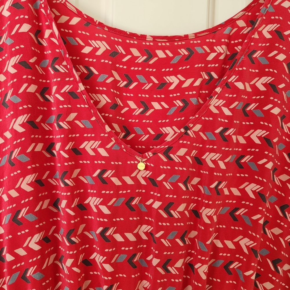 Harlyn Silk Red Mini Dress Boho Western Cowgirl Aztec Print Pretty Cute Large - Picture 6 of 17